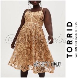 Torrid Gold Mesh Embroidery & Sequin Bustier Midi Dress Size 20 2X